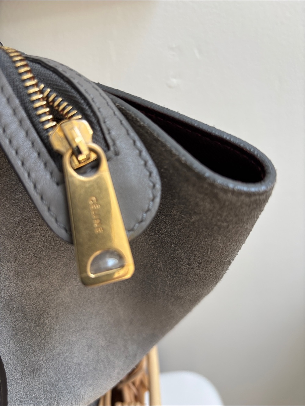 Celine Gray Croc-Embossed Leather Satchel with Gold Hardware - Picture 6 of 14